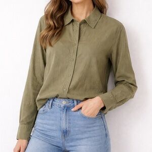 Olive Green Women's Button-Up Shirt